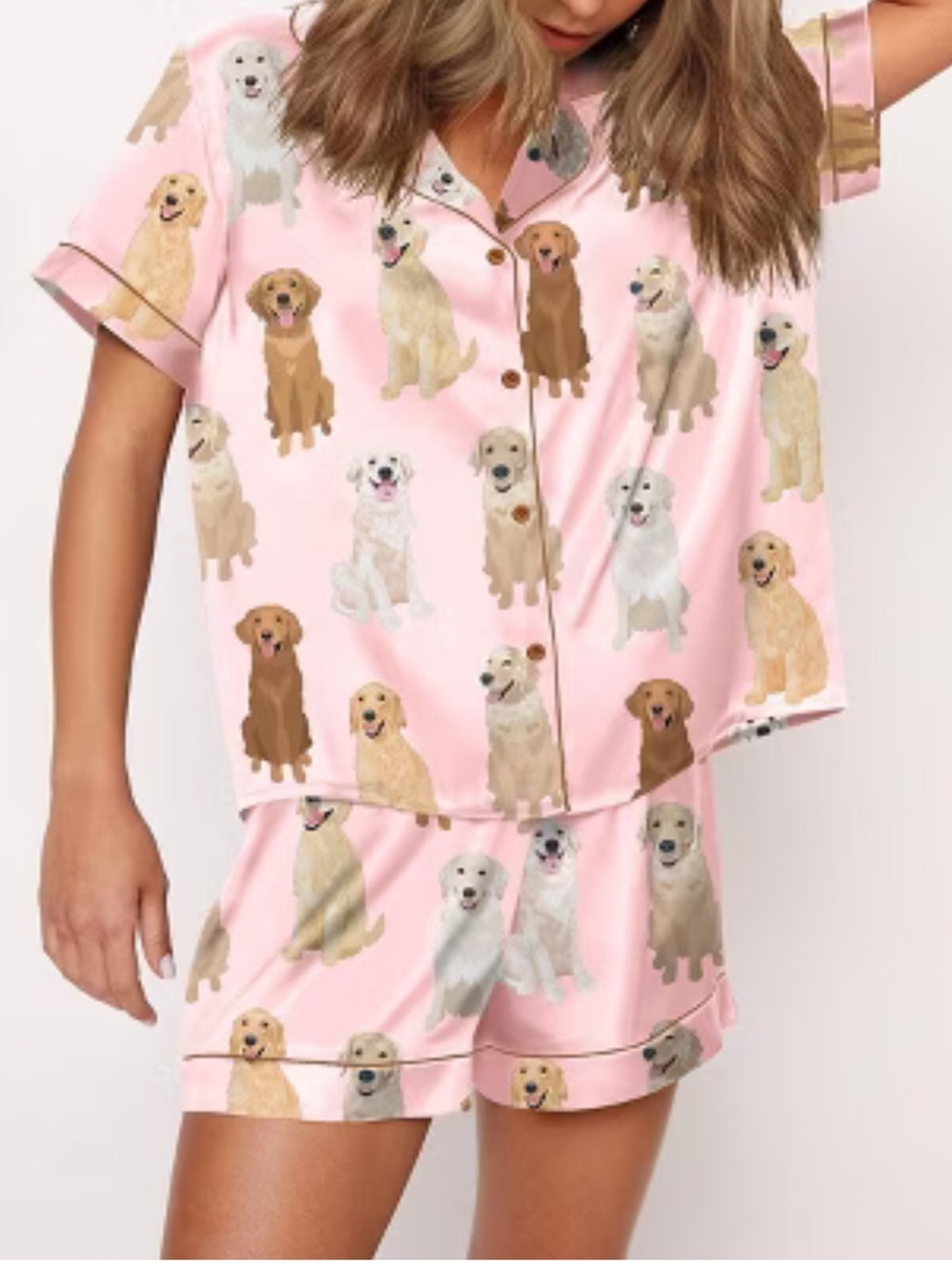 NWOT SHESHOW Golden Retriever satin pajama set Sz L - Picture 2 of 7